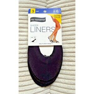 New No Nonsense Sheer Liners Socks 3 pair Black No Show Women's size 4-10